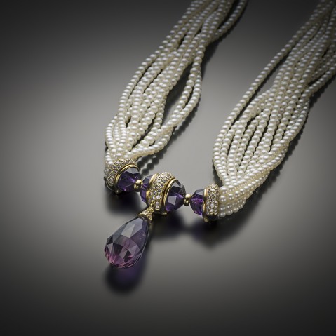 Collier Mellerio dits Meller améthystes diamants perles