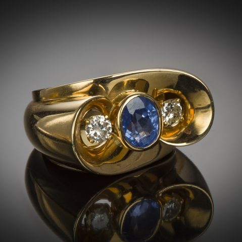 Bague saphir diamants (vers 1940 – 1950)