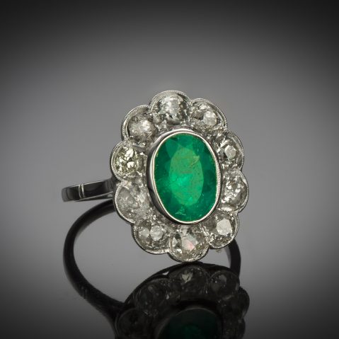 Bague Art Déco émeraude (Colombie) diamants