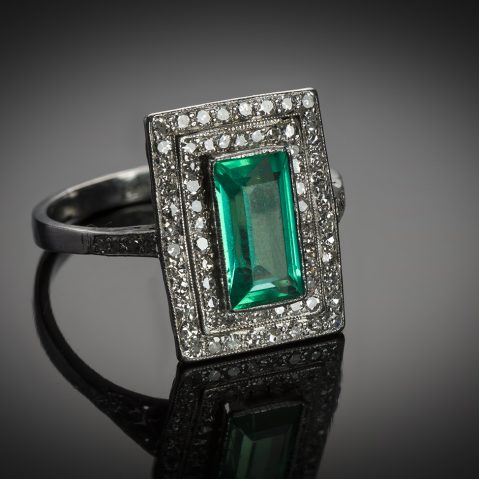 Bague Art Déco émeraude Colombie (certificat LFG) diamants