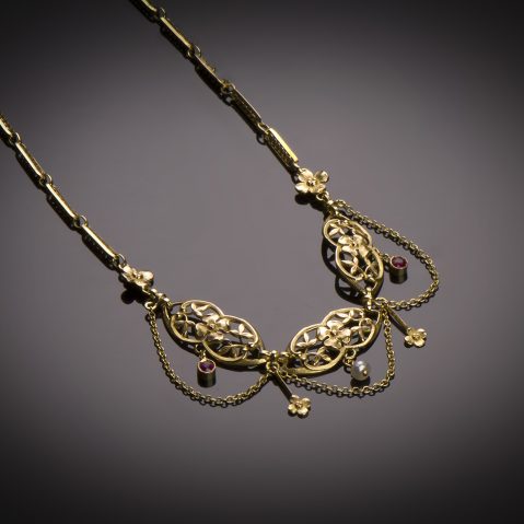 Collier rubis perles fines début XXe siècle