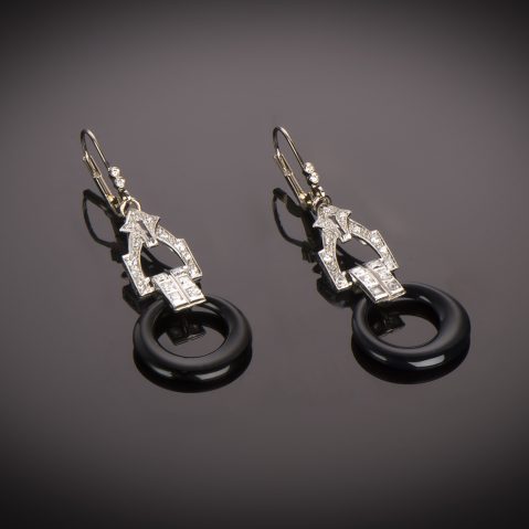Boucles d’oreilles diamants onyx Art Déco