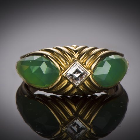 Bague Mellerio dits Meller diamant princesse chrysoprase