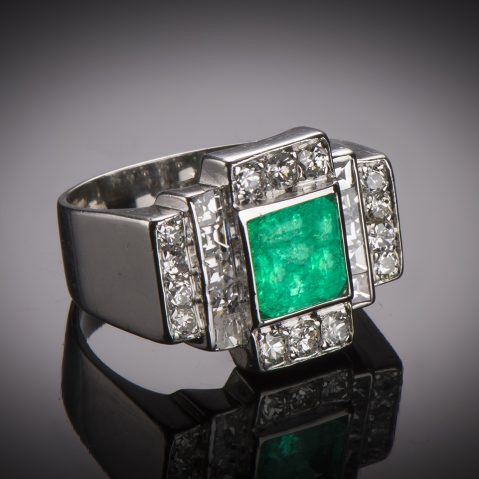 Bague émeraude diamants Art Déco (vers 1935)