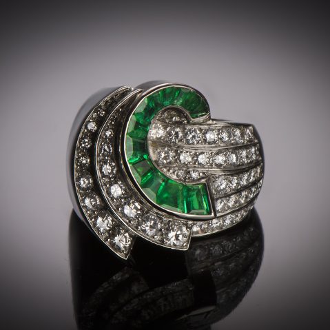 Bague diamants (3 carats) émeraudes (2 carats) vers 1935 – 1940
