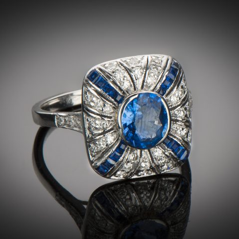 Bague saphir diamants Art Déco (vers 1930)