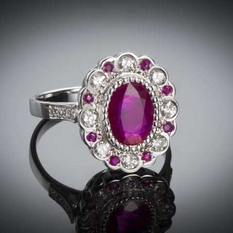 Bague rubis birman (certificat CGL) diamants