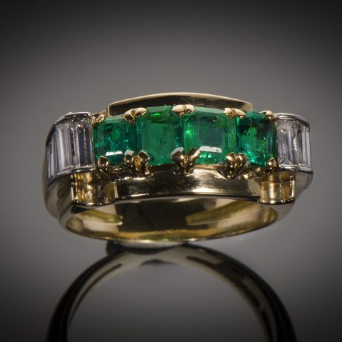 Bague émeraudes diamants (vers 1940)