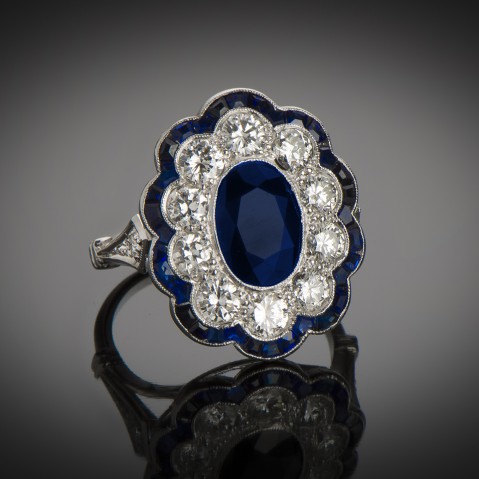 Art Deco diamond and sapphire ring (3 carats)