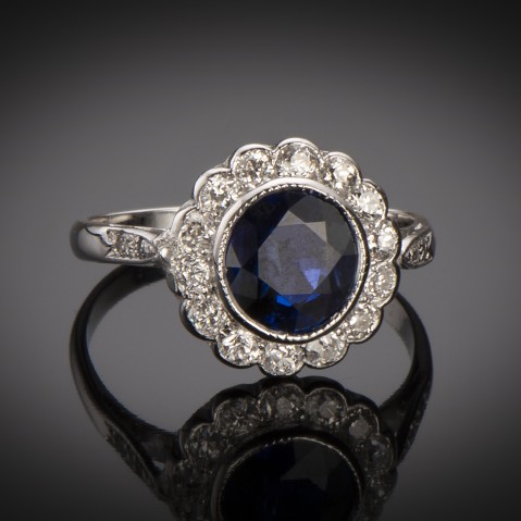Art Deco natural sapphire ring (CGL certificate) diamonds