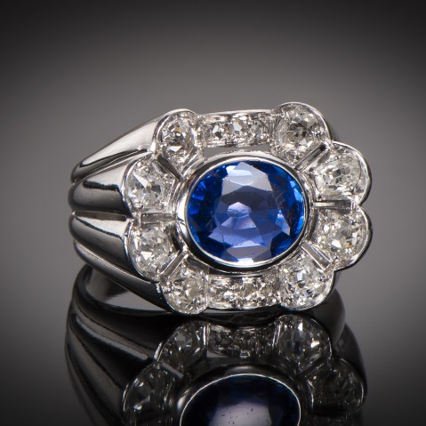 Art Déco natural Burmese sapphire ring (certificate)