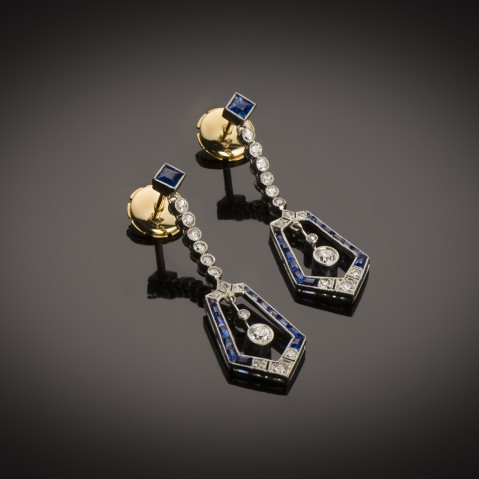 Art Deco diamond sapphire earrings