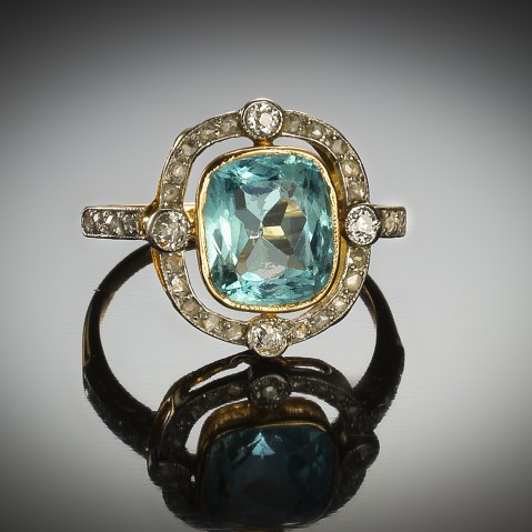 Aquamarine diamond ring circa 1920
