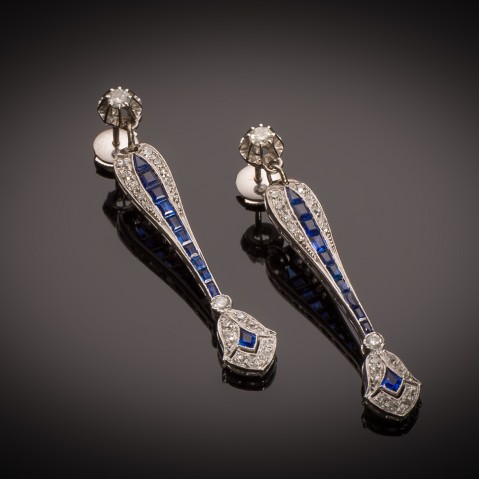 Art Deco diamond and sapphire earrings
