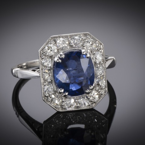 French Art Deco natural Burmese sapphire and diamond ring