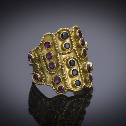 Zolotas vintage ruby and sapphire ring