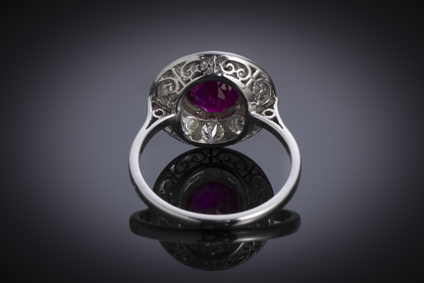 Art deco natural Burmese ruby and diamond French ring (intense red, LFG certificate)-2