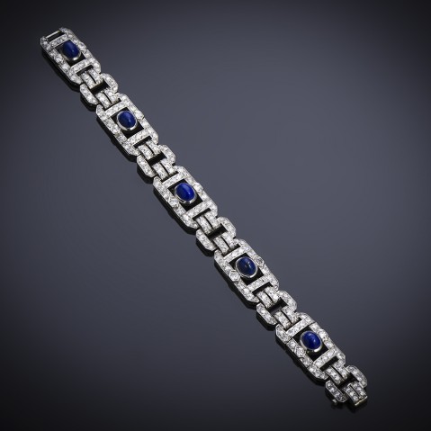 French Art Deco diamond and lapis lazuli bracelet
