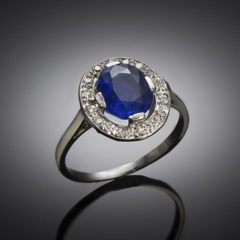 French Art Deco natural sapphire and diamond ring