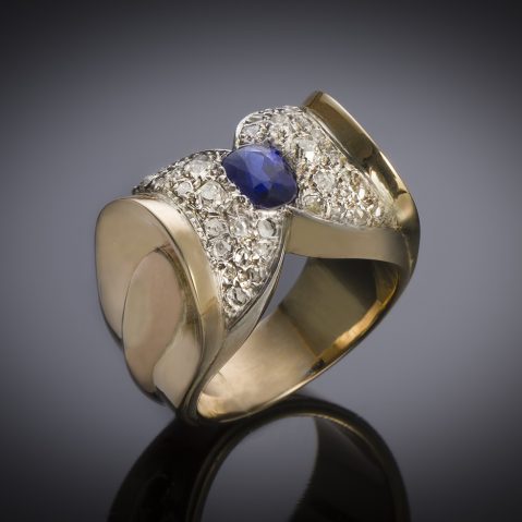 French ring circa 1940 natural sapphire and diamond