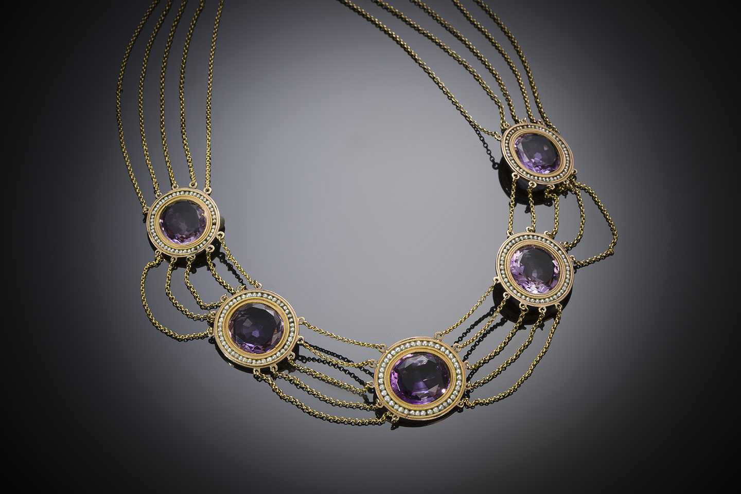 French amethyst and pearl necklace (19th century)-2