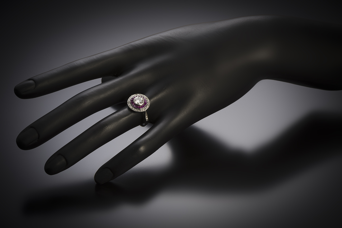 French Art Deco diamond ring (0.80 carat center) and ruby-3