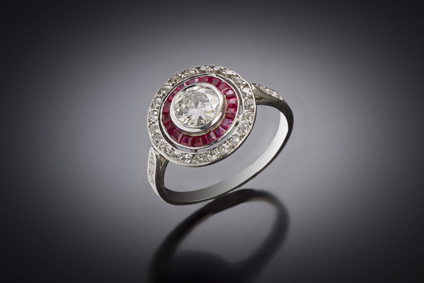 French Art Deco diamond ring (0.80 carat center) and ruby-1