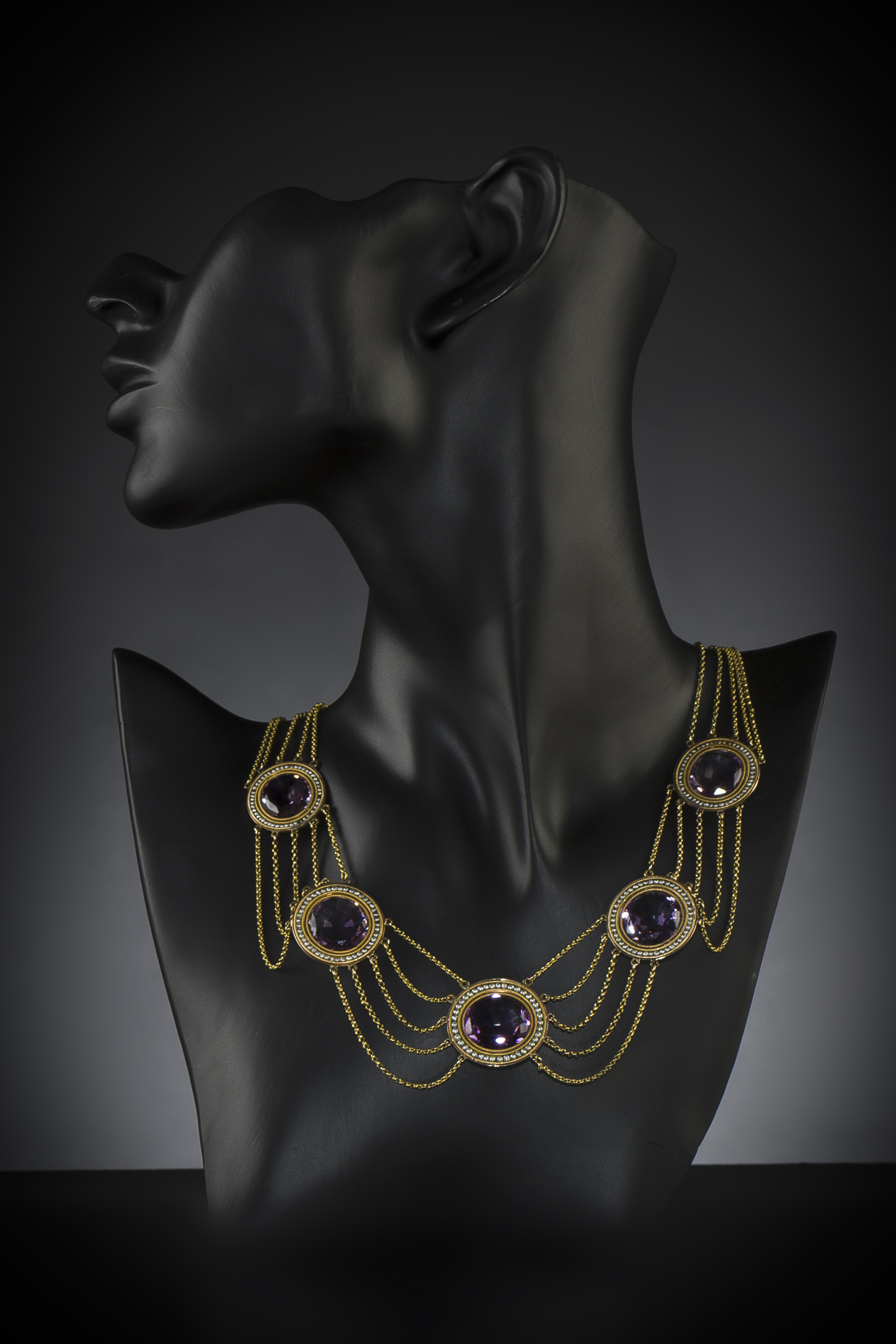 French amethyst and pearl necklace (19th century)-3