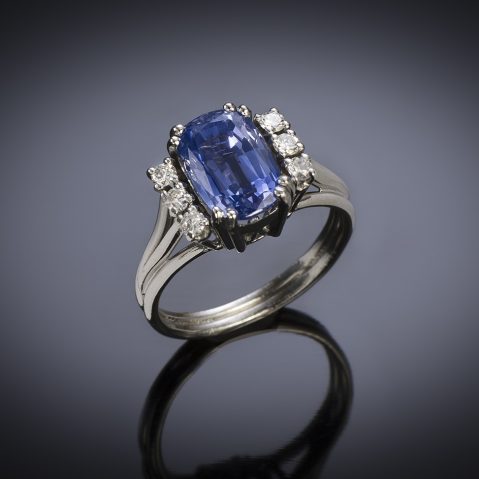 French natural sapphire (certificate) and diamond ring, circa 1950