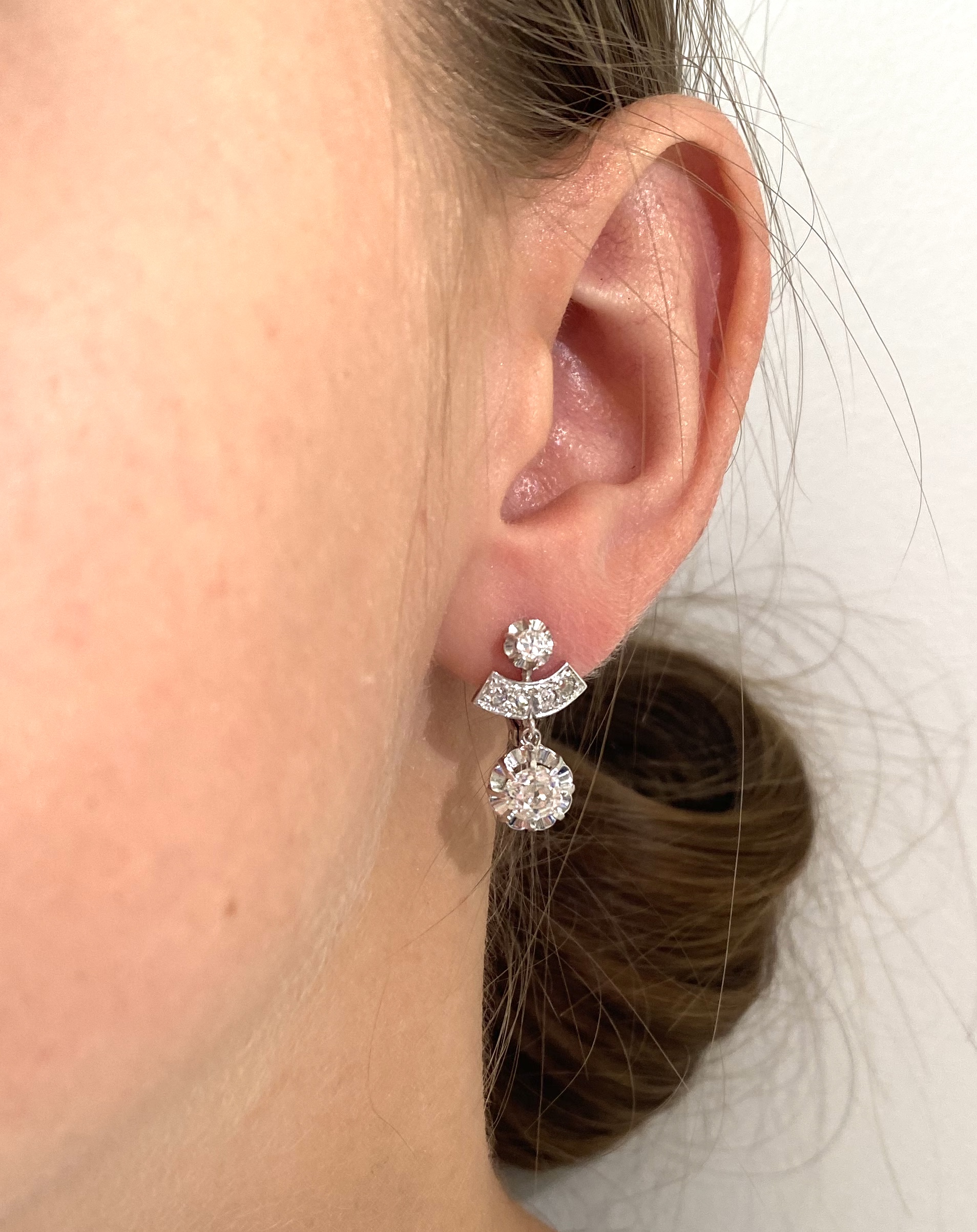 French diamond earrings (2 carats) Art Deco-2
