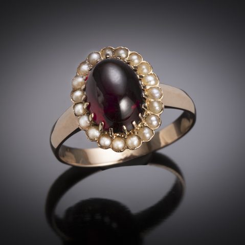 French Garnet and pearl ring, 19th century