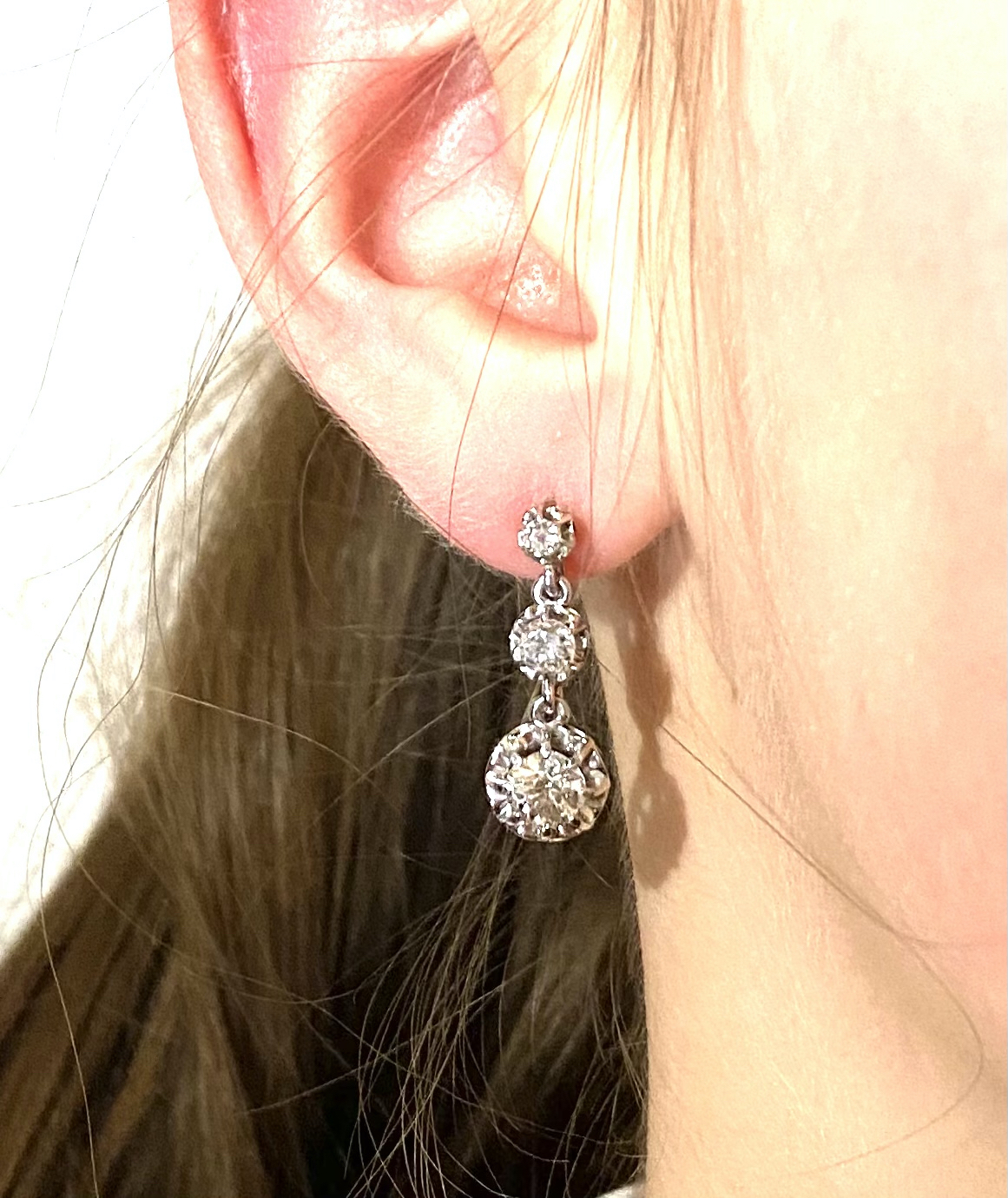 French Art deco diamond earrings (1.60 carat)-2