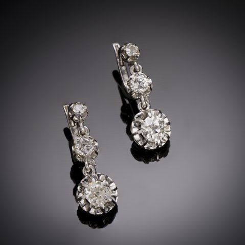 French Art deco diamond earrings (1.60 carat)