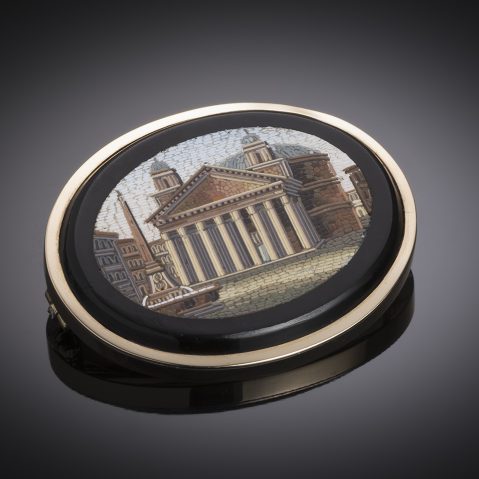 19th century pantheon micromosaic brooch (4.4 x 3.5 cm)