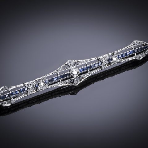 French Art deco brooch diamond and sapphire