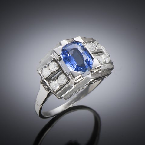 French Art deco ring (natural sapphire and diamonds)