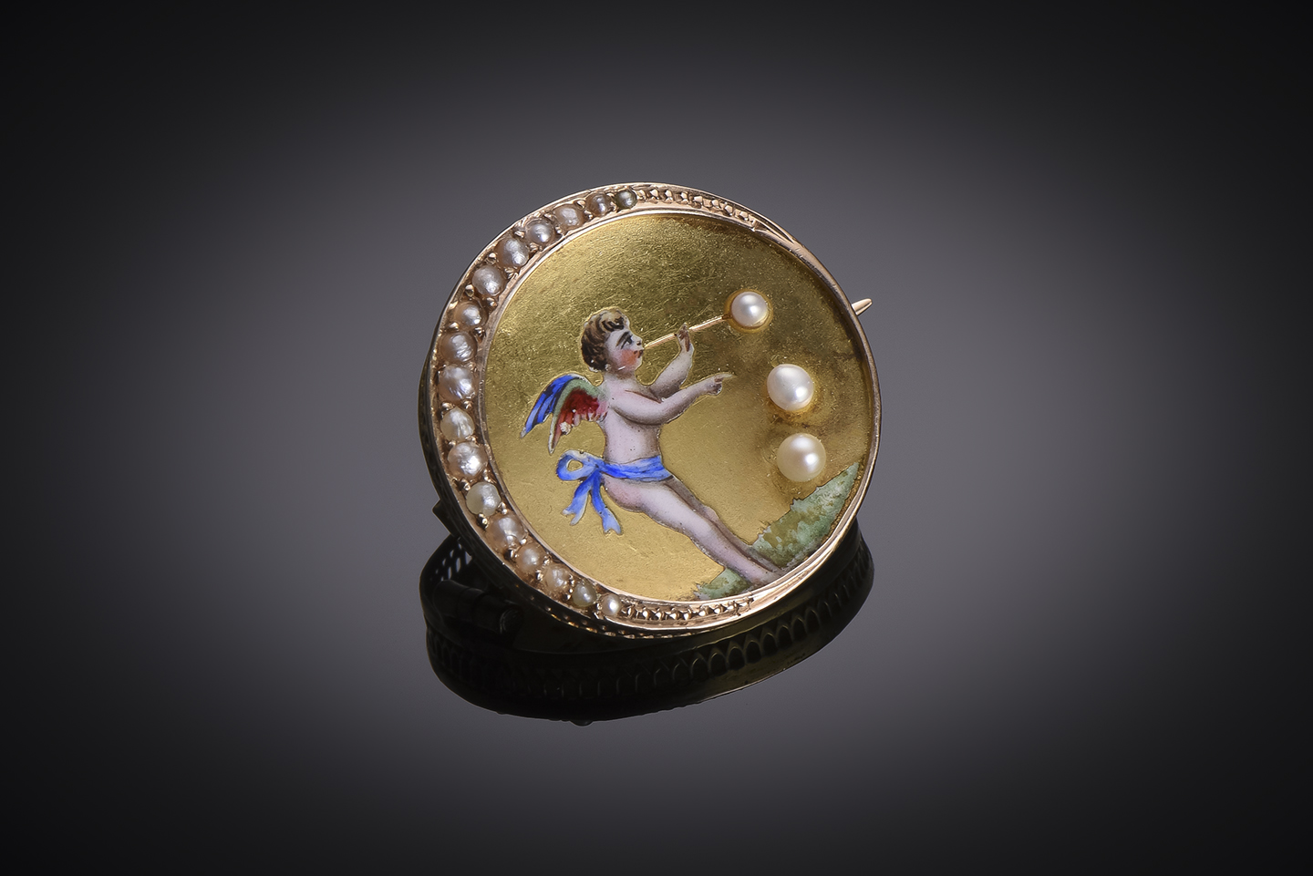Late 19th century enamel cupid brooch-1