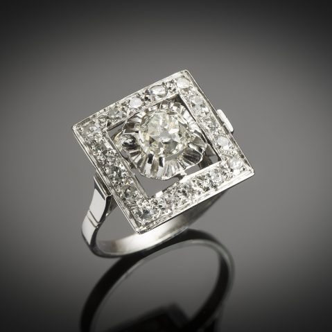 French Art deco diamond ring (1.20 carat center 0.95 carat)