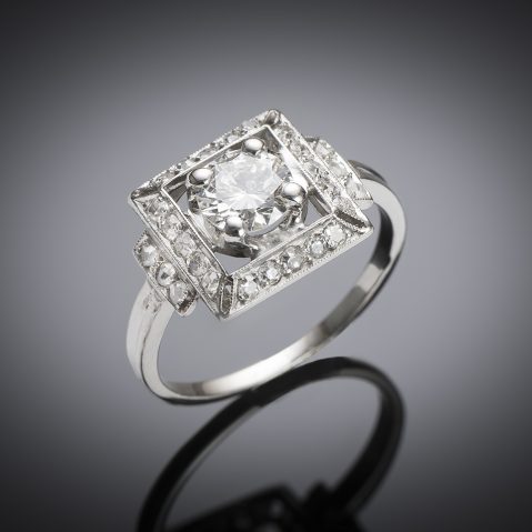 French Art Deco diamond ring (1 carat center 0.70 carat)