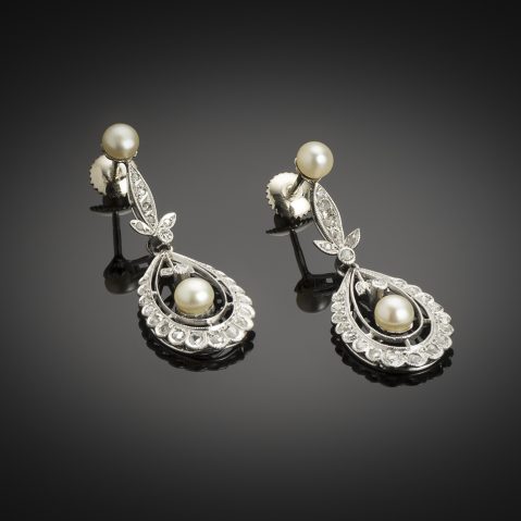 French Belle Epoque earrings (early 20th century) pearls and diamonds