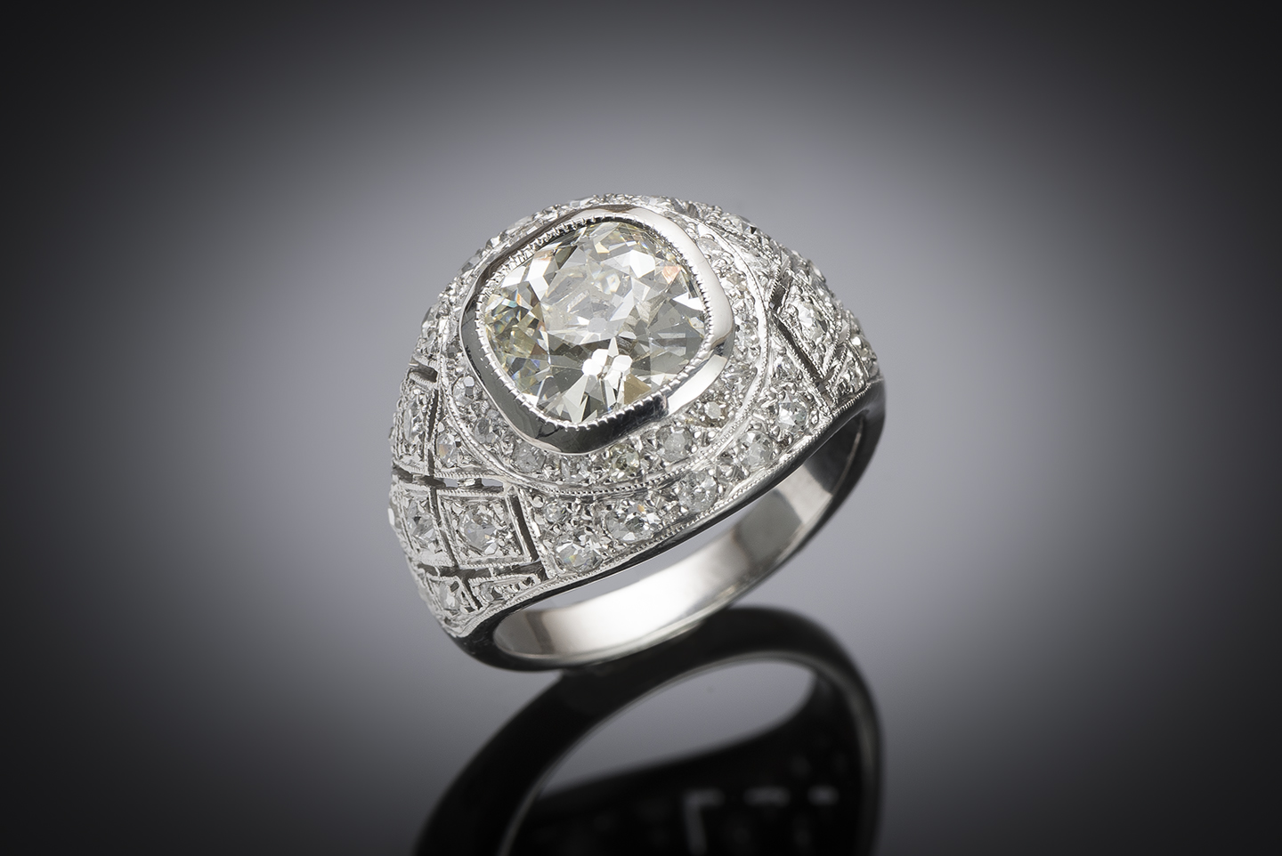 French Art Deco diamond ring (3 carats, center 2.78 carats)-1