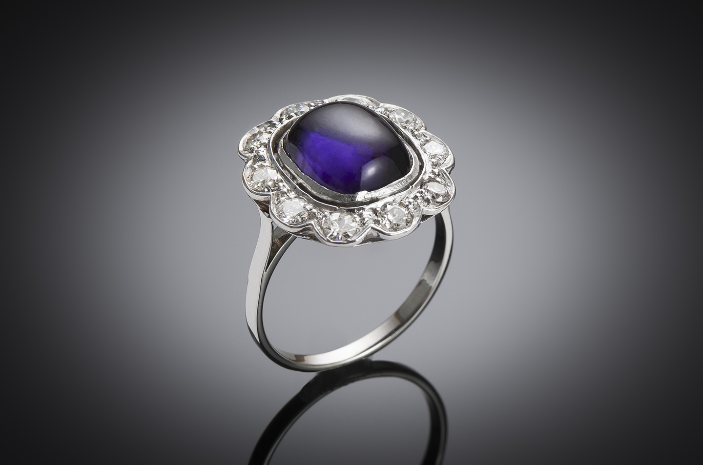 French Art Deco amethyst cabochon and diamond ring-1