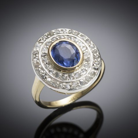 Early 20th century ring with unheated natural sapphire and diamond