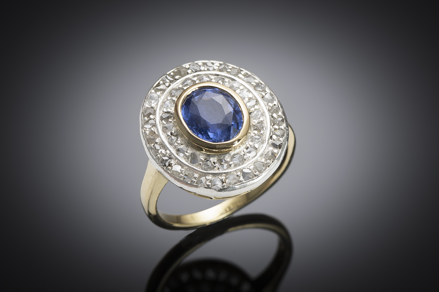 Early 20th century ring with unheated natural sapphire and diamond-1