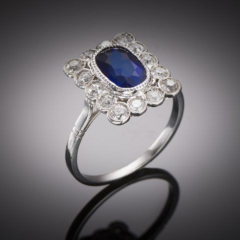 French Art deco unheated sapphire and diamond ring (laboratory certificate)