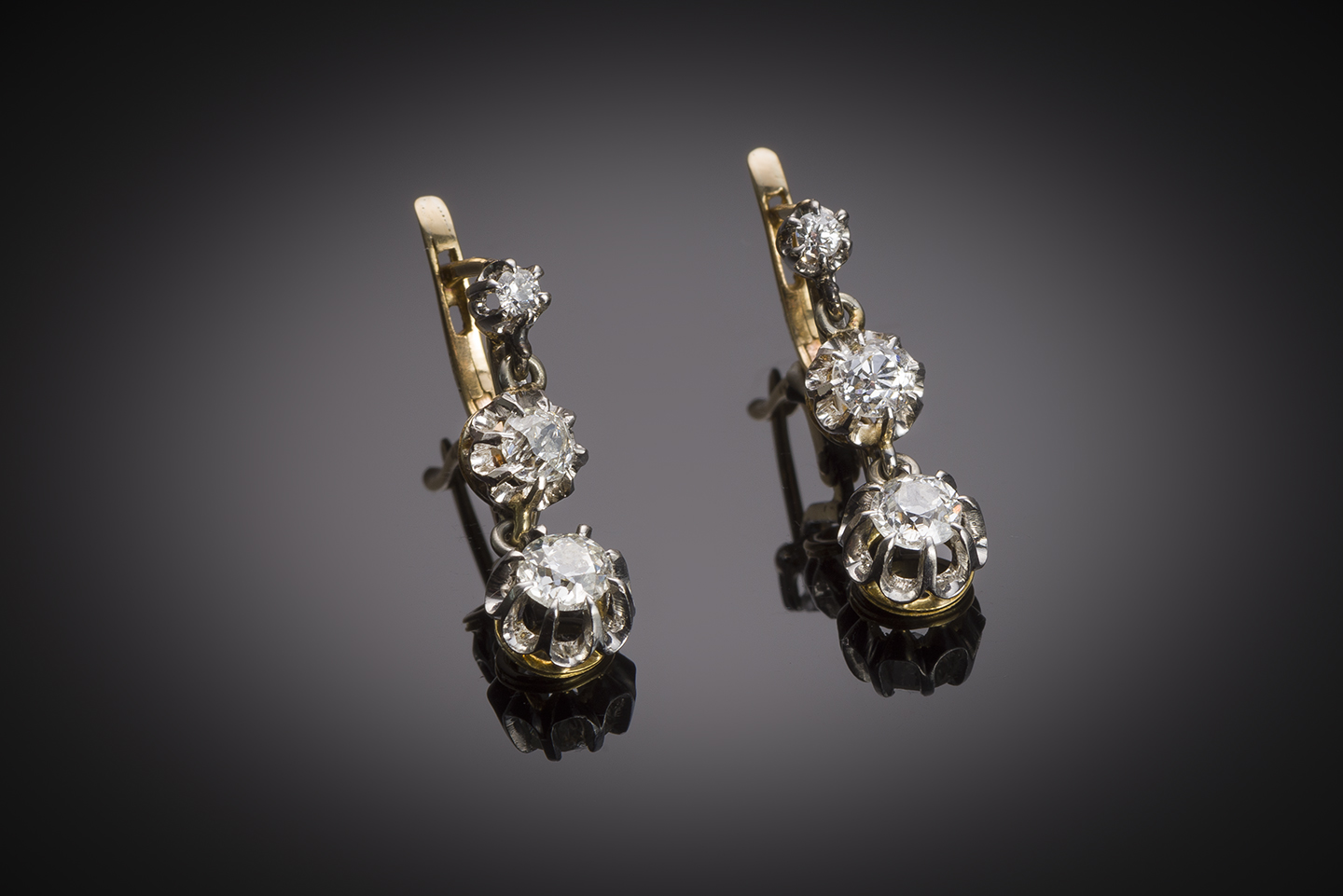 Late 19th century diamond earrings (1.50 carat)-1