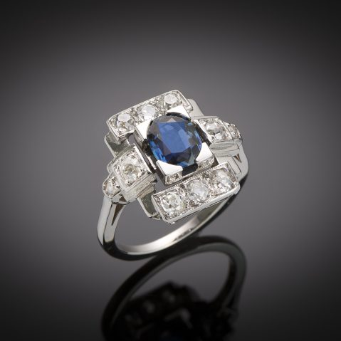 Sapphire and diamond Art deco ring