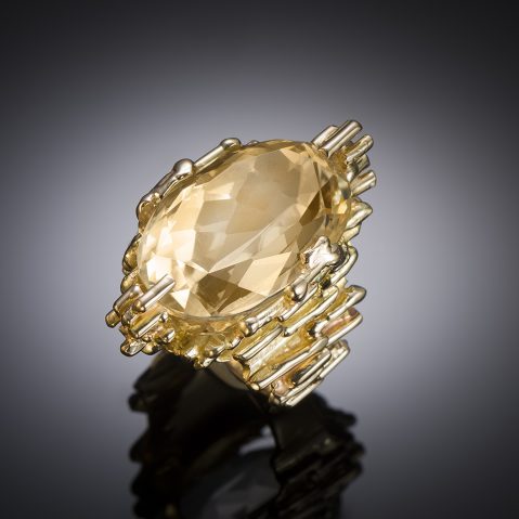 French vintage Roland Schad citrine ring in gold (26.80 grs)