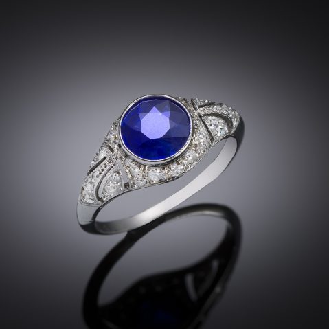 Art deco unheated royal blue sapphire and diamond ring (laboratory certificate)