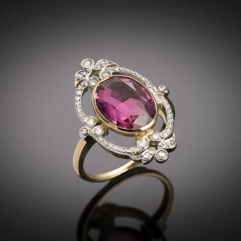 A nineteenth century pink tourmaline and diamond ring
